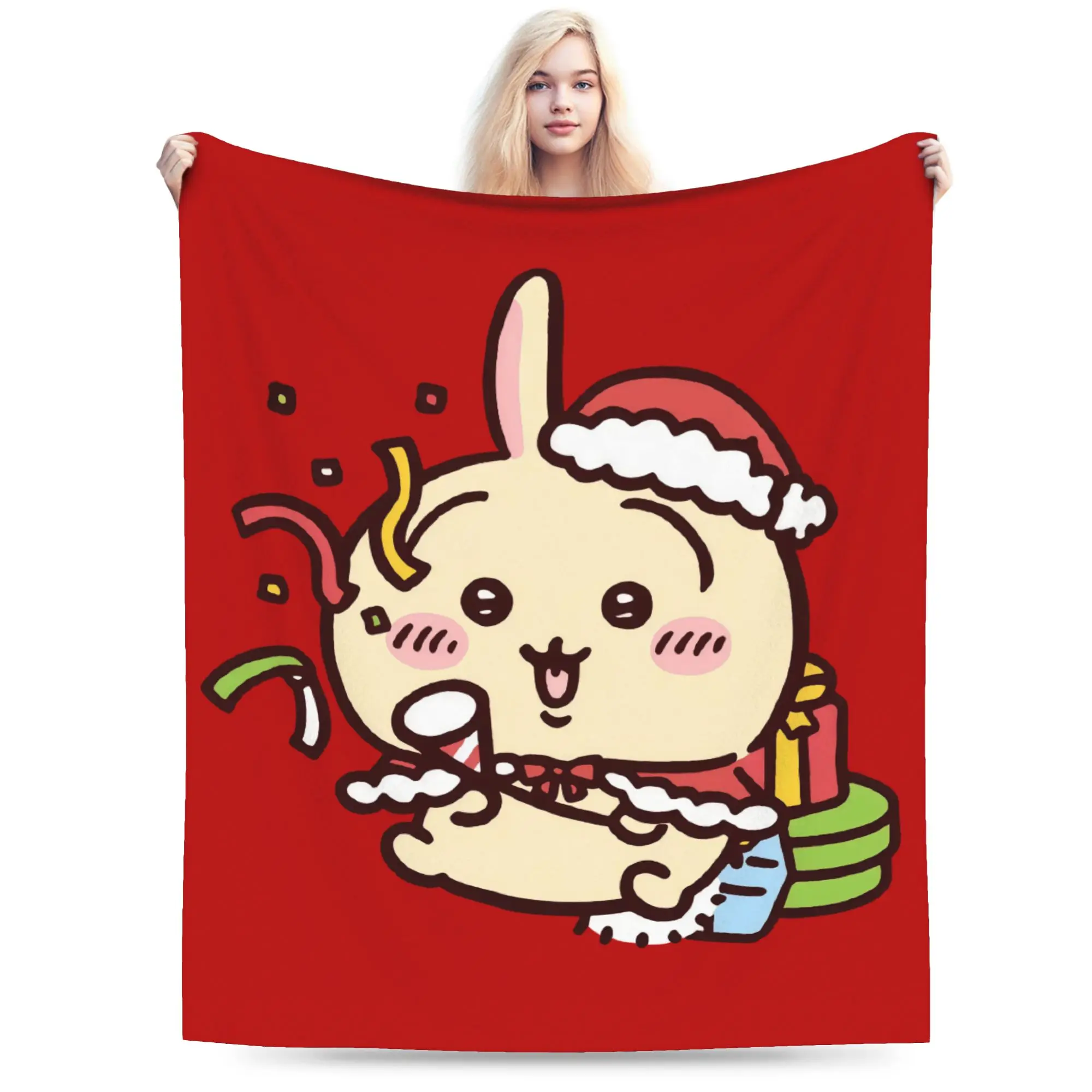 

Santa C-Chiikawas Usagi Merry Christmas Blanket Velvet Printed Thin Throw Blanket for Bedding Bedroom Bedding Throws