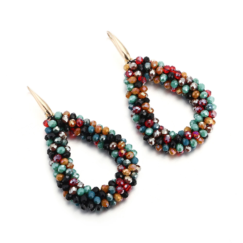 INKDEW Mischfarbe Große Tropfen Ohrringe Bunte Perle Handgemachte Threading Kristall Ohrringe für Frauen Geschenk Wasser Tropfen Schmuck EA004