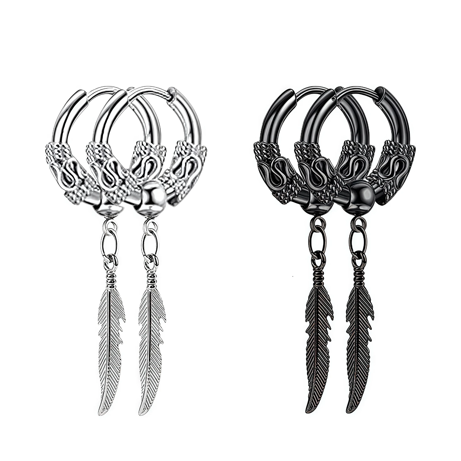 Vintage Feder Unregelmäßige Gothic Edelstahl Titan Piercing Hängen Baumeln Damen Ohrringe Mann Valentinstag Geschenk