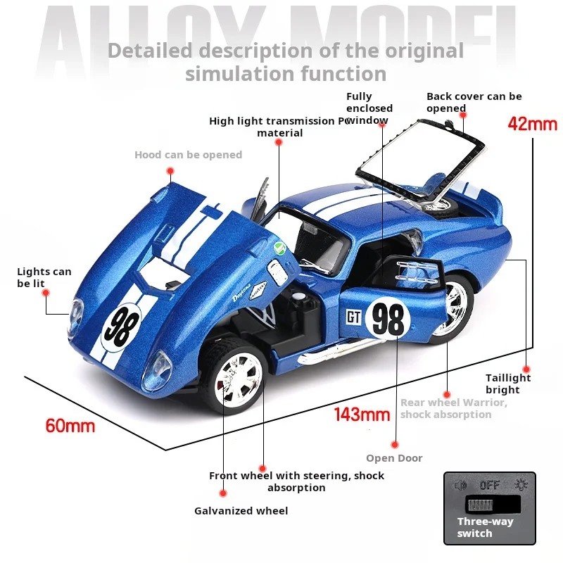 معتمد رسميًا 1:32 شيلبي كوبرا نموذج سيارة من خليط معدني للسيارة الخارقة، لعبة سيارة رائعة ومقتنيات هدايا للأولاد الخفيفة #3
