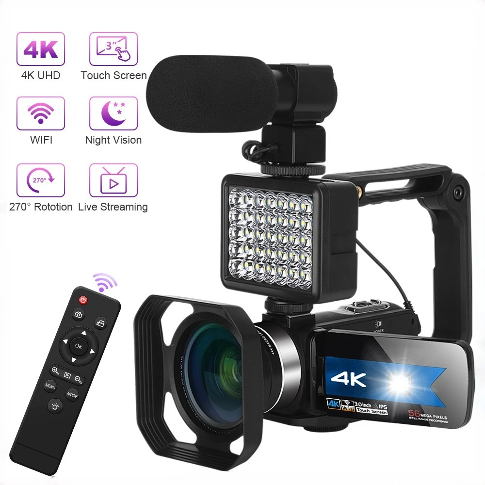 

4K Camcorder Video Cameras Digital Vlogging for Tiktok YouTube Recorder Ultra HD 3.0 Inch 56MP WiFi IR Night Vision