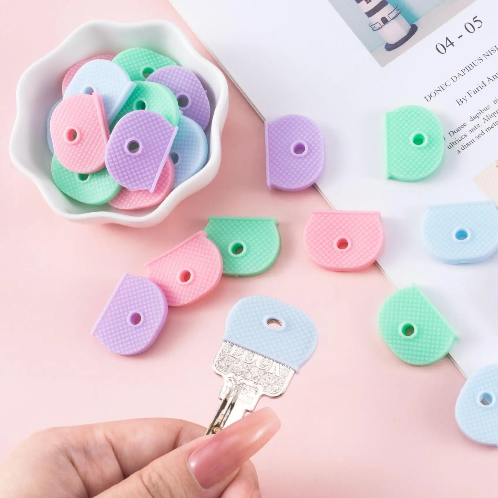 2/5Pcs Colored Key Caps PVC Soft Key Cover Elastic Key Identification Protector Organizer Hollow Silencer Key Topper Accessories