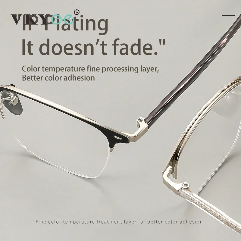 VKYEE Retro Square Half Frame Metal Men\'s Reading Glasses Women Anti-blue Light Women Customized Prescription Photochromic 888
