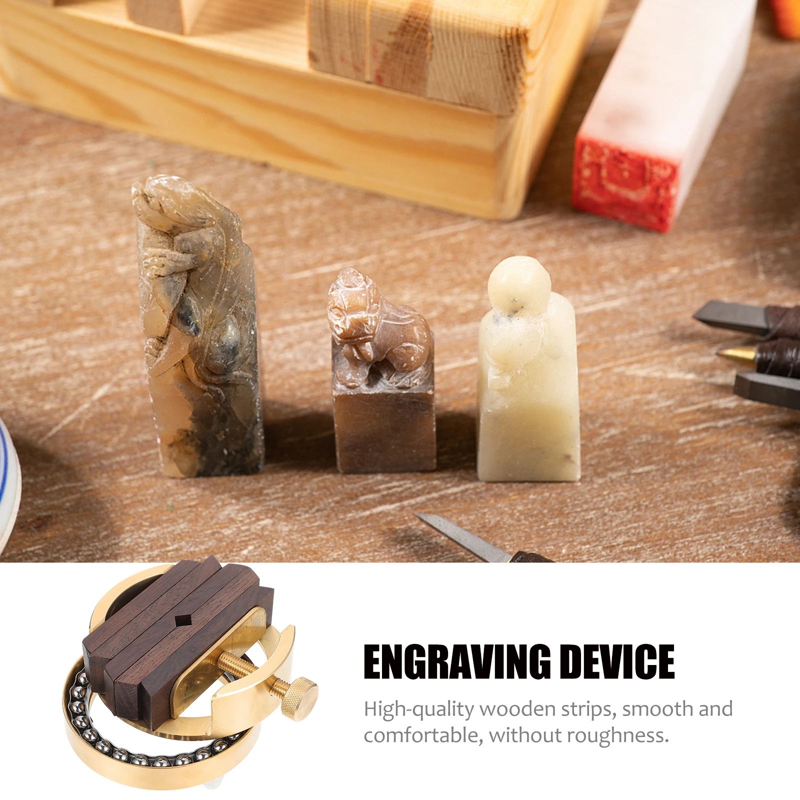 

1 set Brass Seal Carving Bed Stone Fixing Tool Engraving Device Carving Kit for Artists Beginners Durable Wood Handle Handicraft