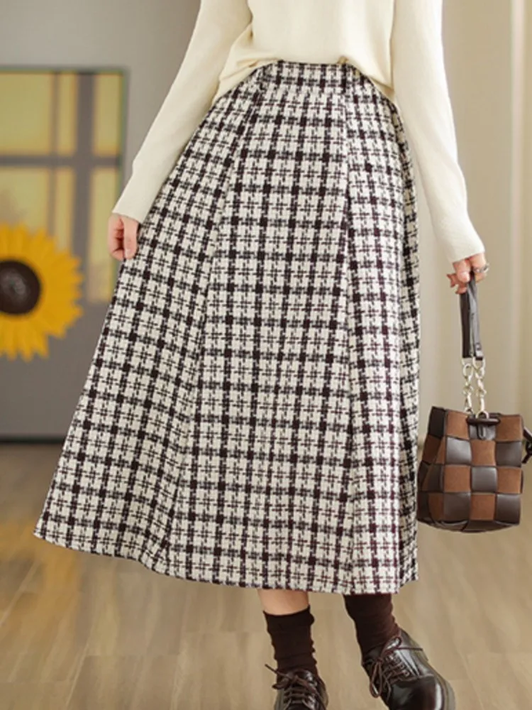 Hahnentritt Plaid Print Herbst Rock Frauen A-Line Rüschen Mode Damen Röcke Übergroßen Lose Gefaltete Hohe Taille Frau Röcke