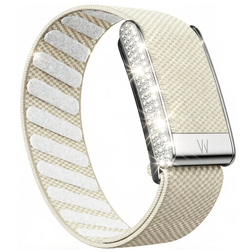 Diamond-Embedded For Whop5.0 Straps Nylon Woven Elastic Casual Wristband with Full-Diamond Bright Silver Metal U-Frame Band