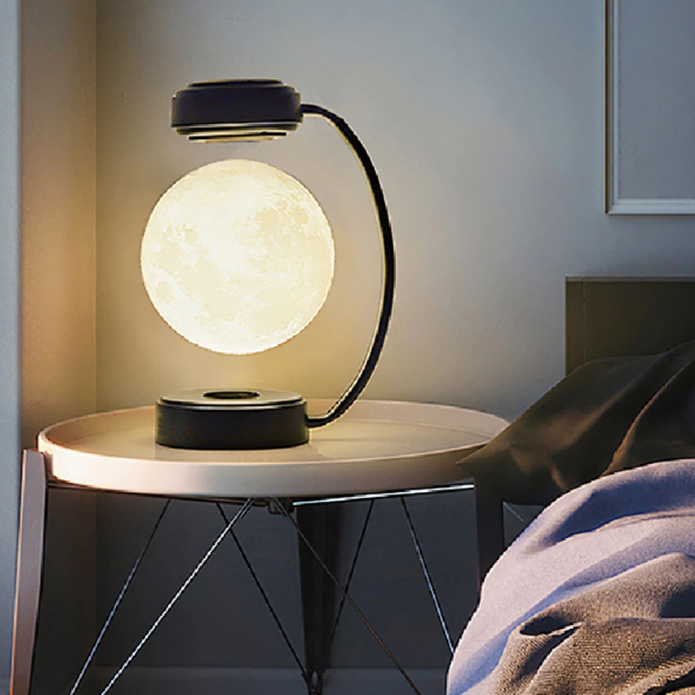 3D Magnetic Levitating Moon Lamp LED Night Light Rotating Wireless Three Colors Floating Lamp For Bedroom Novelty Christmas Gift