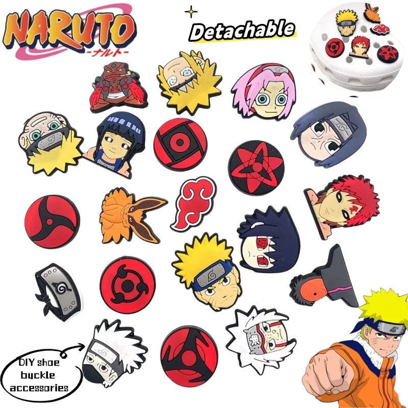 NARUTO Uzumaki Naruto Uchiha Sasuke Gaara dibujos animados zapato desmontable flor creativa 2D Anime periférico zapato hebilla decoración