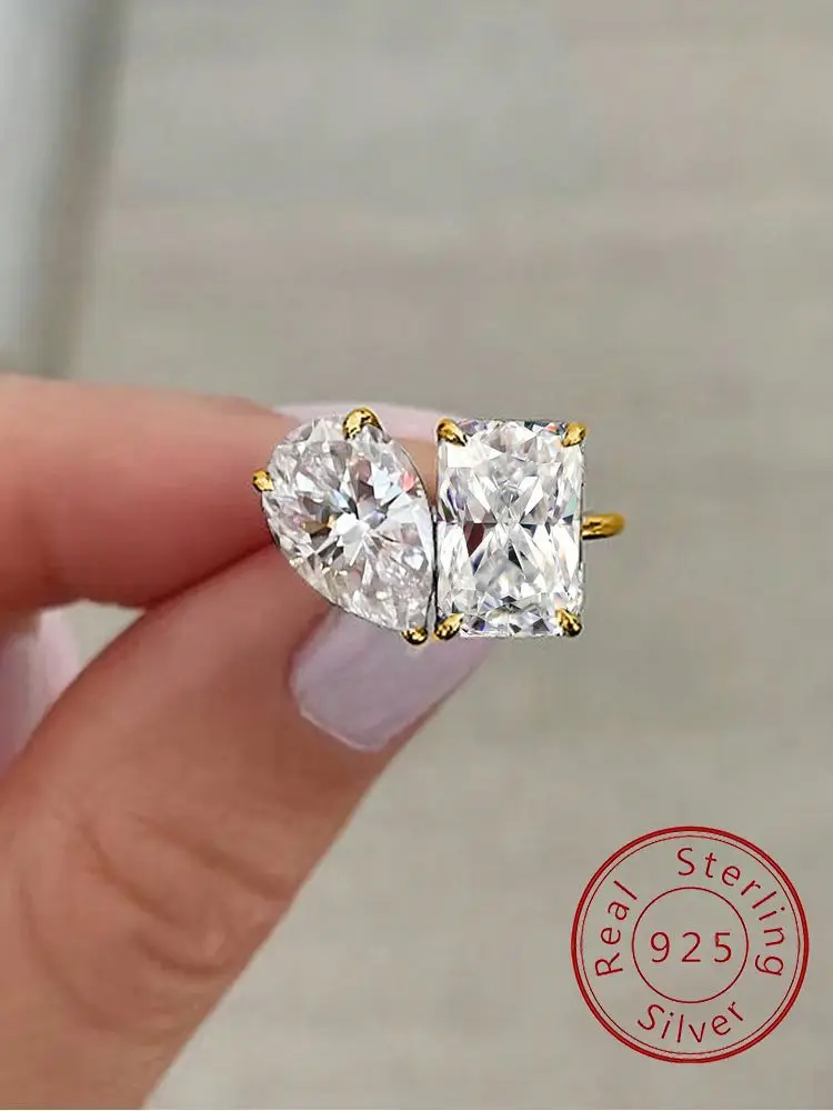 925 Sterling Silber Einfache Klassische Zirkon Wasser Tropfen Quadrat Ring Für Frauen, Verlobung, Hochzeit Luxus Hohe Qualität Edlen Schmuck