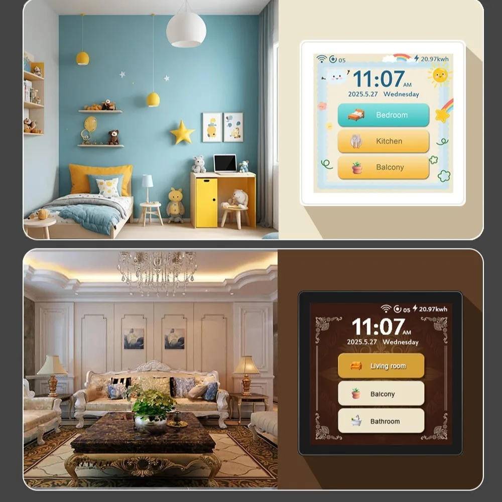 4 Inch Full Screen Tuya Smart Switch, 5-in-1 1/2/3/4 Gang Light Curtain Control, WiFi Zigbee Voice Switch for Home Hotel