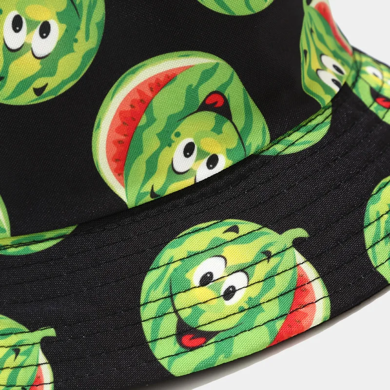 Kreative bedruckte Eimerkappe mit Fruchtmuster, Unisex, Freizeit-Fischerhut für den Außenbereich, Sommer-Strand-UV-Schutz-Sonnenhut, Panama-Bob – Detail 17