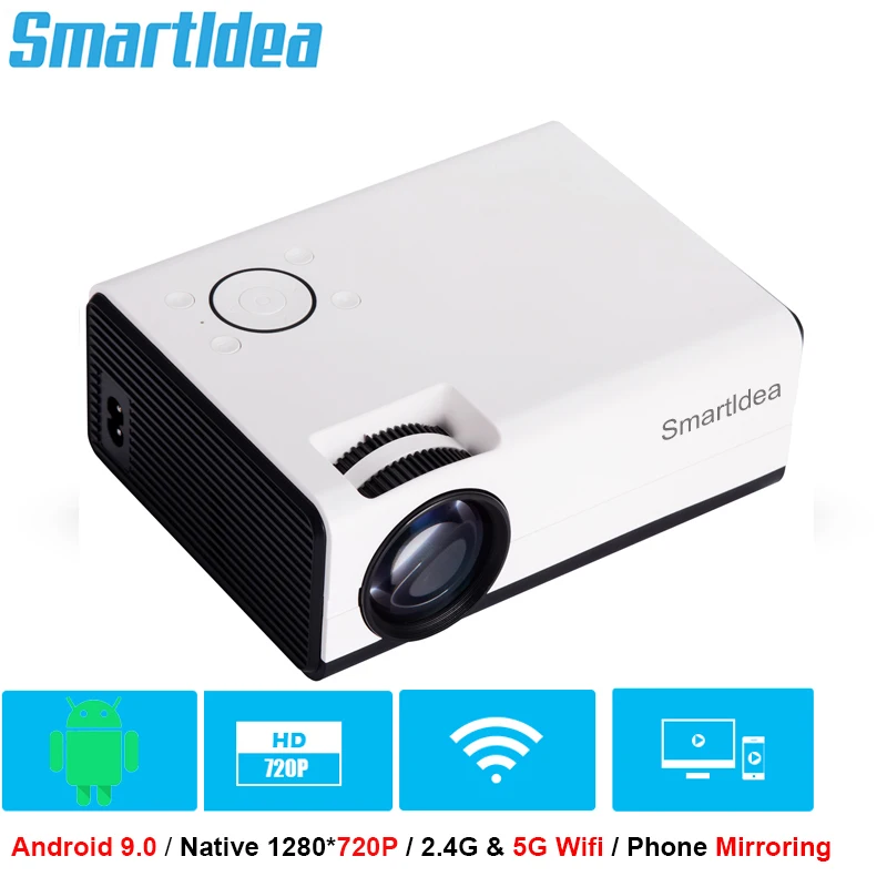 SmartIdea T01A HD Mini Projector Native 1280x720P LED Android 9.0 5G WiFi Video Beamer Home Cinema Smart 3D Movie Game Proyector