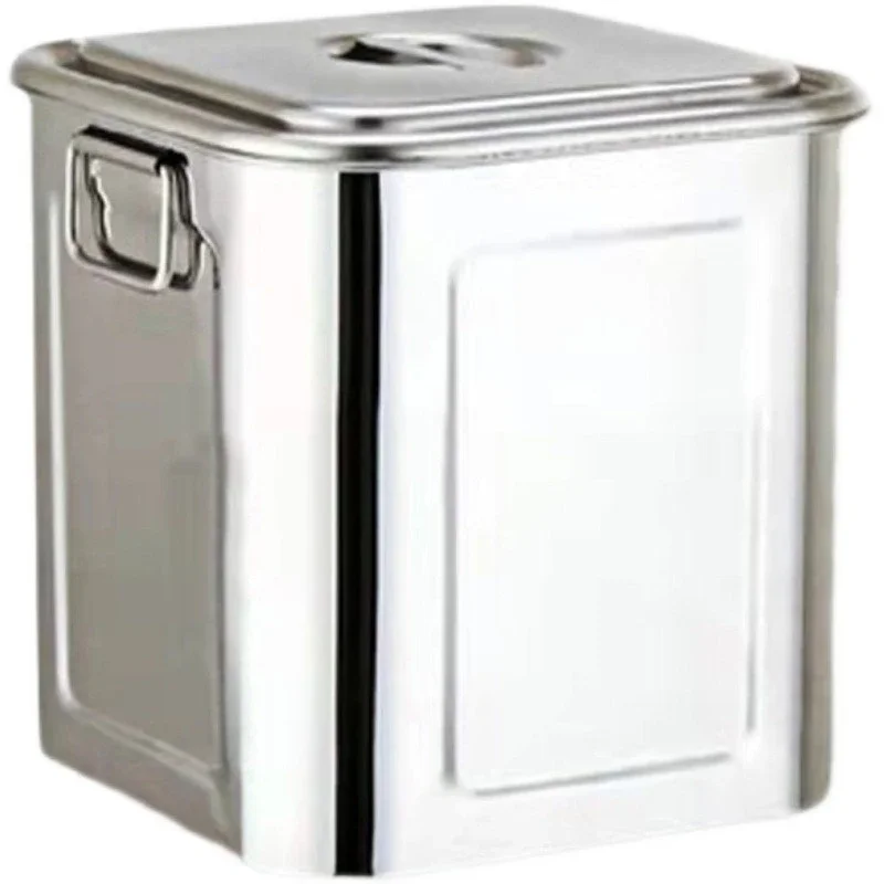 

10kg Square Stainless Steel Rice Bucket 304 Large Flour Storage Box with Handle Food Container for Household