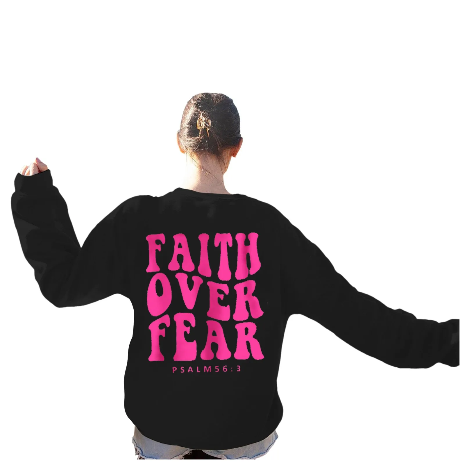 

Autumn Soft Warm Female Pullover With Faith Over Fear Psalm 56:3 Letter Printing For Women Fashion Oversize Casual Fleece