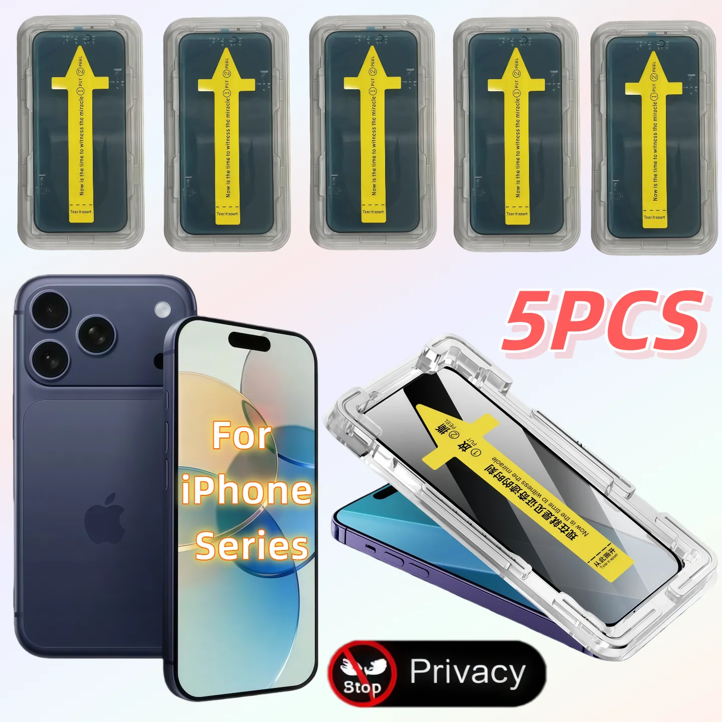 Reinforced Anti-Spy Screen Protector For iPhone 16 Pro Max 15 14 13 12 11 XS XR Plus 5G 5pcs Tempered Glass Privacy Film