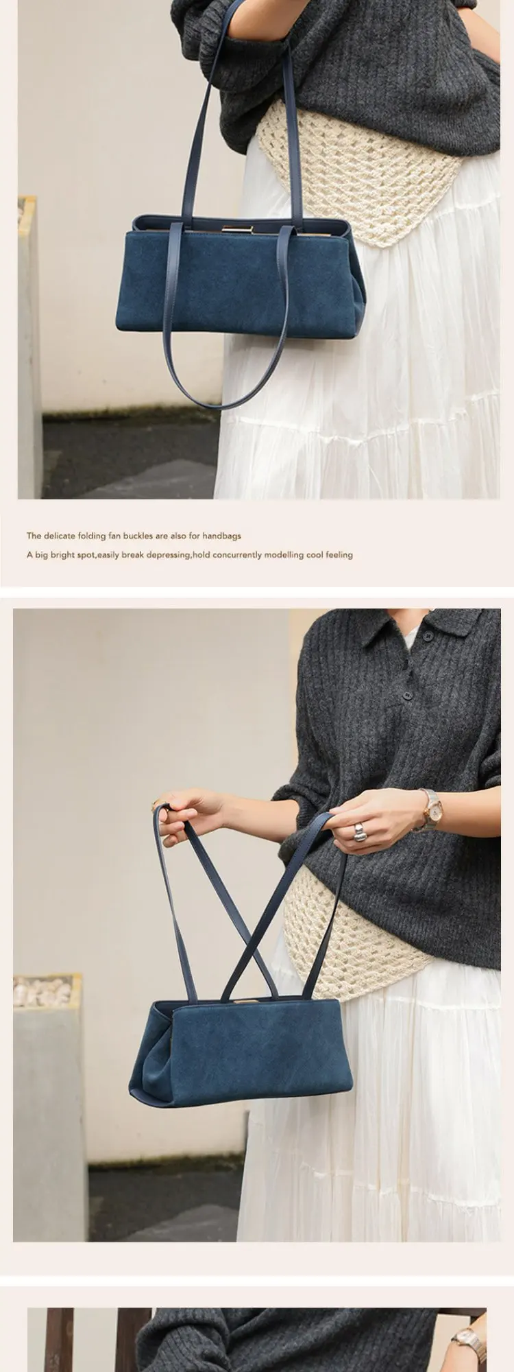 Bolso de Hombro de Cuero de Ante Estilo Francés, Diseño Minimalista para el Día a Día, Bolso de Axila de Cuero Genuino para M...