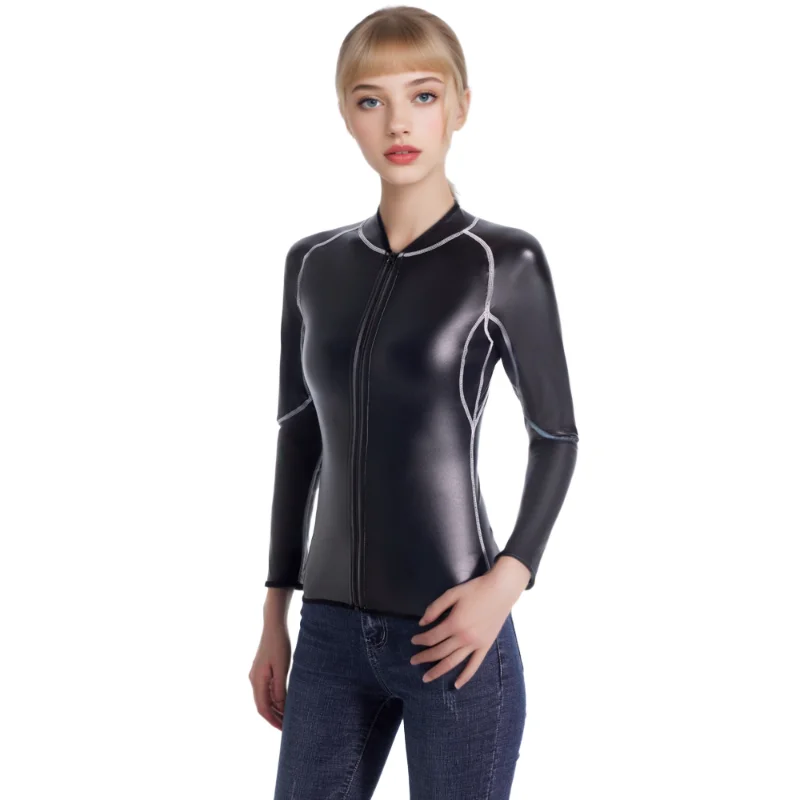 Leather Jacket Stand Collar White line Faux Leather Long Sleeve Shirt Body Shaper Waist Trainer Corsets Zipper Slim Shirts