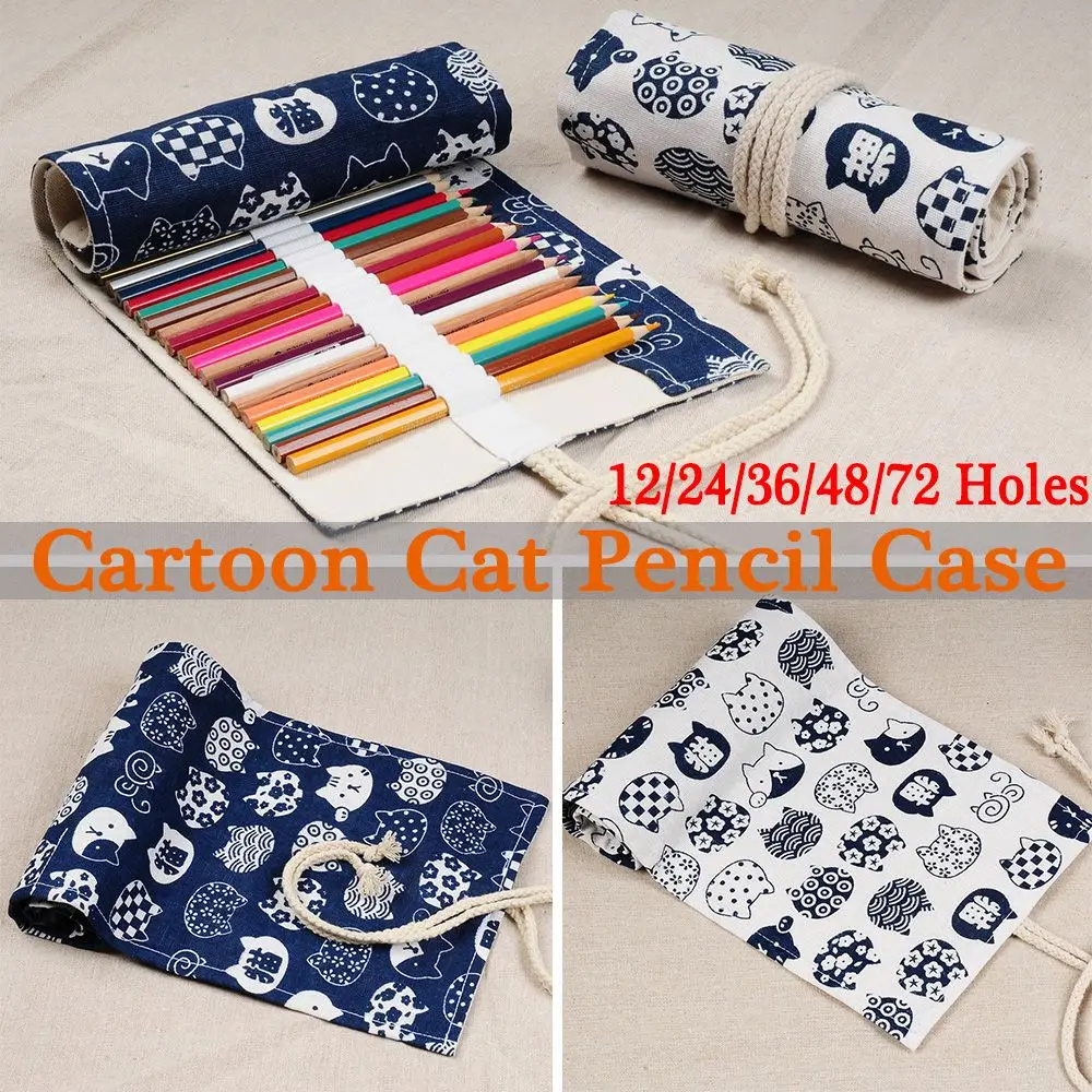 Imagem -06 - Grande Capacidade Roll up Pen Pouch Roll up Cosmetic Bags Canetas Caixa de Armazenamento Lápis Bolsas Pen Curtain Cat Pencil Case para Estudante