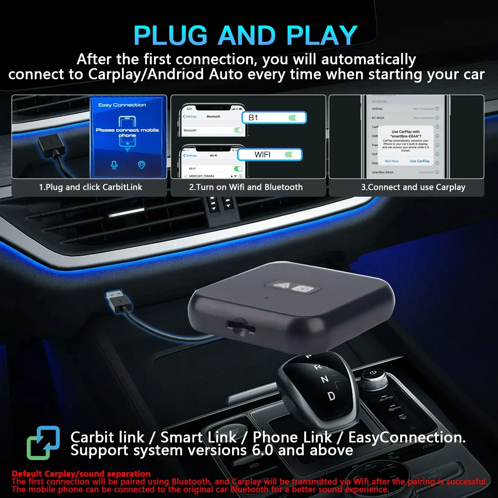 Carbitlink إلى Carplay Easy Connection Adaptador التوصيل والتشغيل Carbit Link محول دونغل لكل الهاتف الذكي Geely Gx3 Wizcar T01