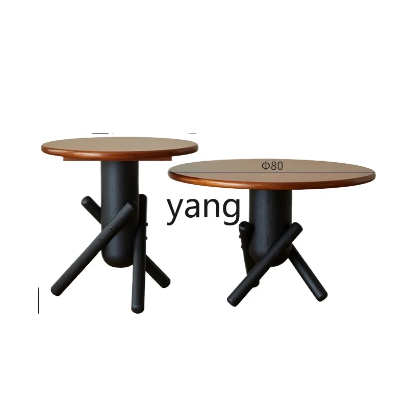 

ZJJ solid wood coffee table combination living room household small apartment tea table retro round low table