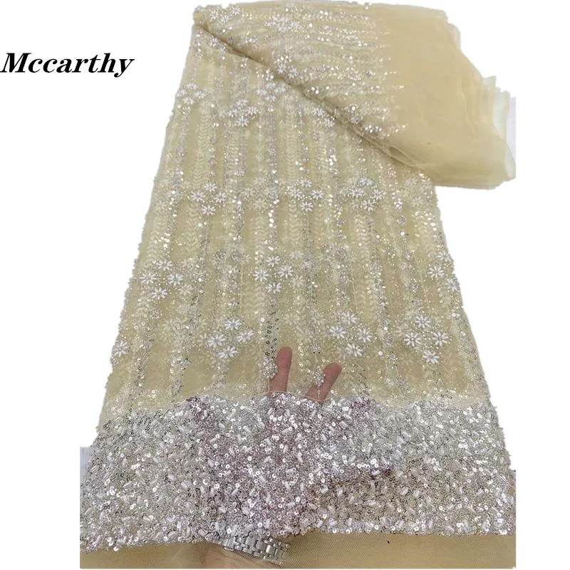 

Mccarthy African Heavy Bead Lace Fabric 2024 High Quality Nigerian Sequins French Tulle Fabric Material For Wedding Party