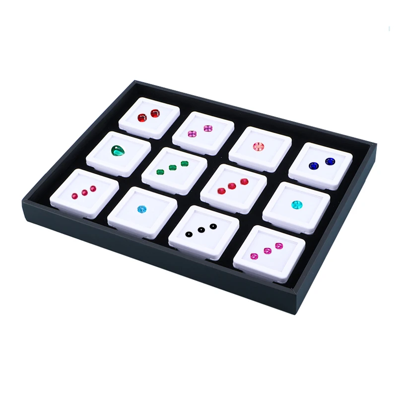 Gem Stone Diamond Display Storage Tray with Top Glass Transparent Box Loose Diamond Jewelry Gems Jar Beads Organizer Container