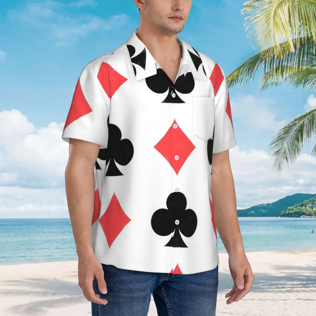 

Poker Card Pattern Clubs And Diamonds Hawaiian Shirts Casual Men Short Sleeve Shirt for Summer Beach Men's Button Tops