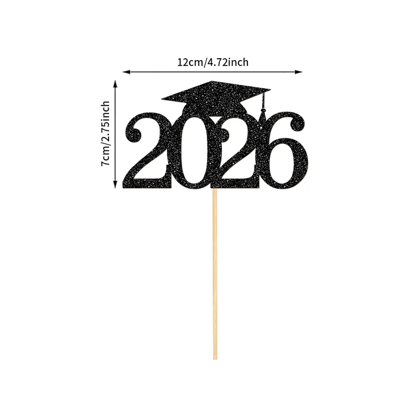 YOMDID 10 Stück 2026 Cupcake-Topper für den Abschluss, glitzernde Cupcake-Topper für 2026-Abschlusskappen mit langen Mittelstücken, Sticks – Detail 4