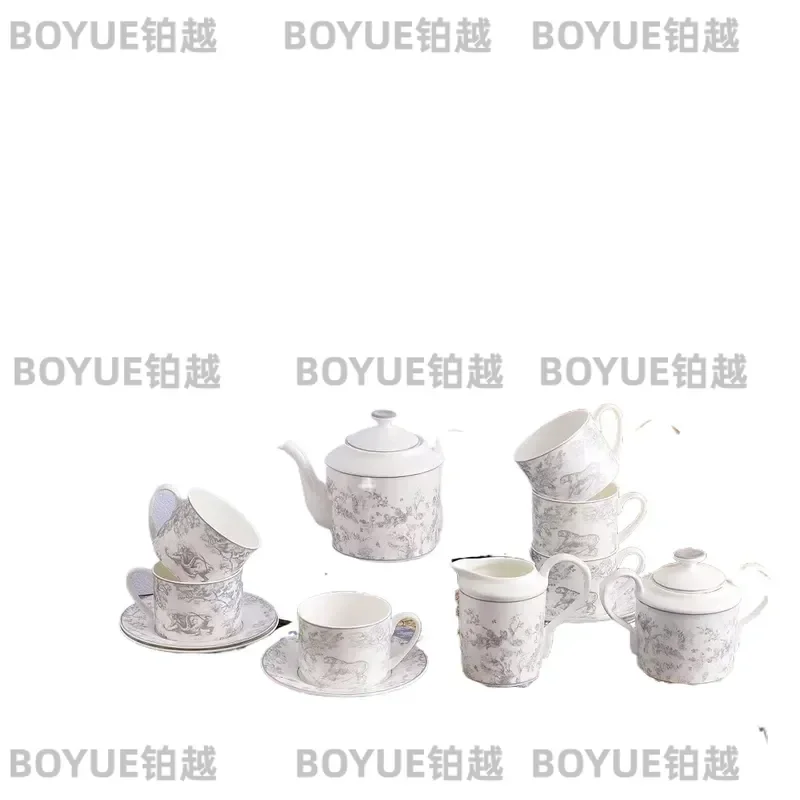 European Tiger Bone China Coffee Cup and Saucer Set Light Luxury Afternoon Tea Mugs for Couples Household Gift Wholesale