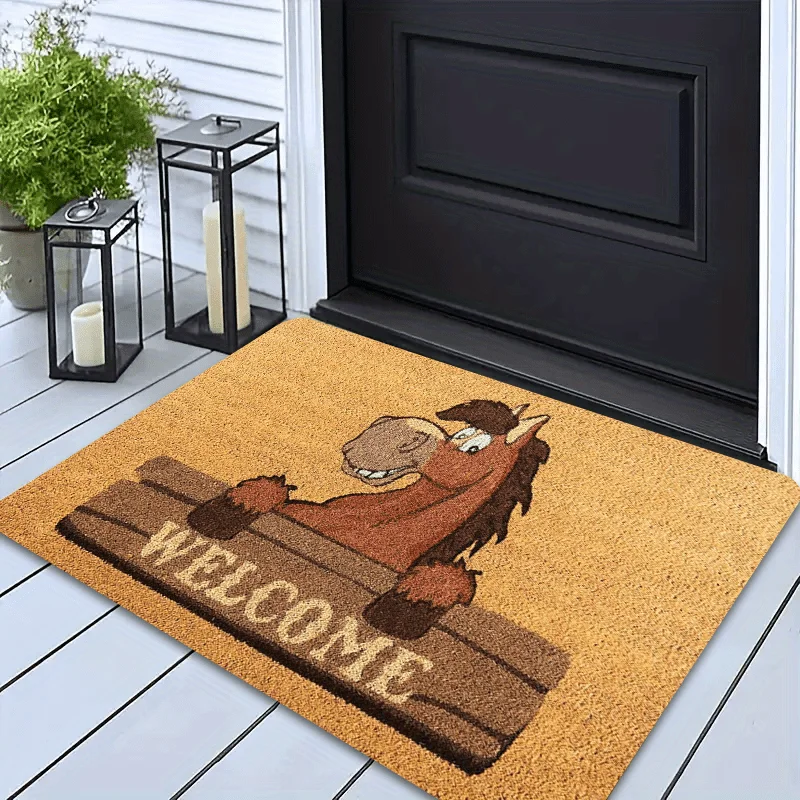 VIKAMA Whimsical Cartoon Horse-Themed Doormat Noise-Reducing, Non-Slip Entrance Mat Hallway Rug, Bedside Carpet Home Decor