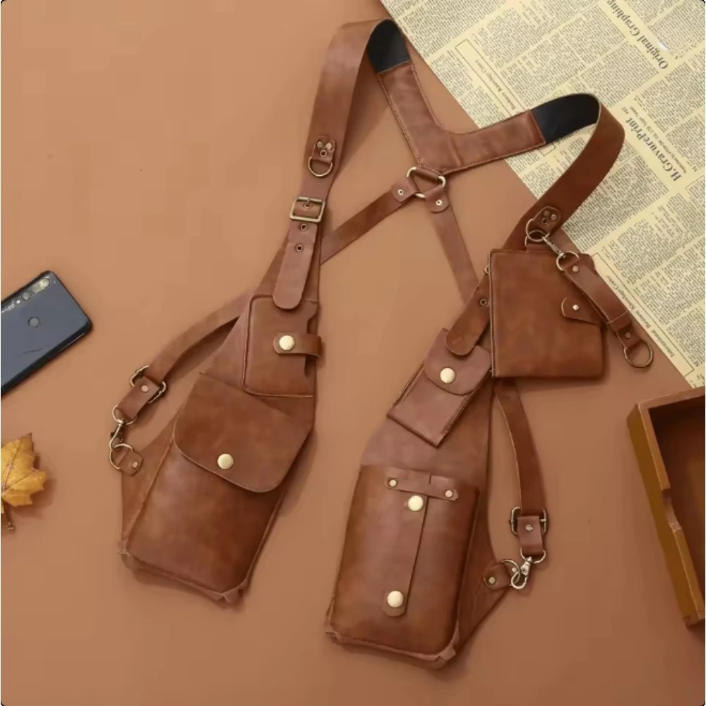 Medieval Vintage Steampunk Leather Underarm Holster Bag, Halloween Cosplay Performance Leather Wallet Shoulder Crossbody Purse