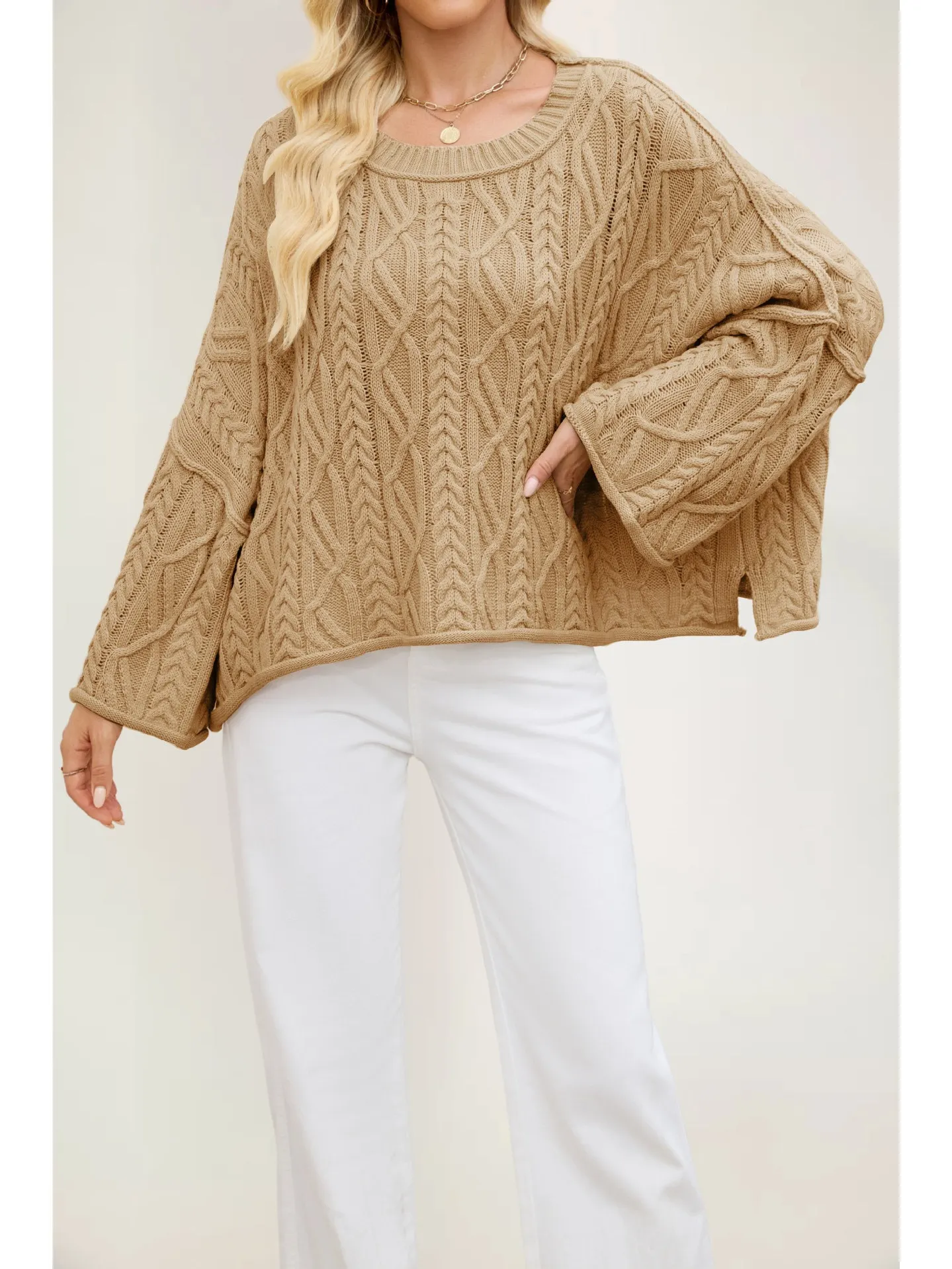 

Женский орлый вязаный свитер Ne, однотонный трикотаж, удобный свободный крой, длинный свек, осенняя мода для поездок на работу