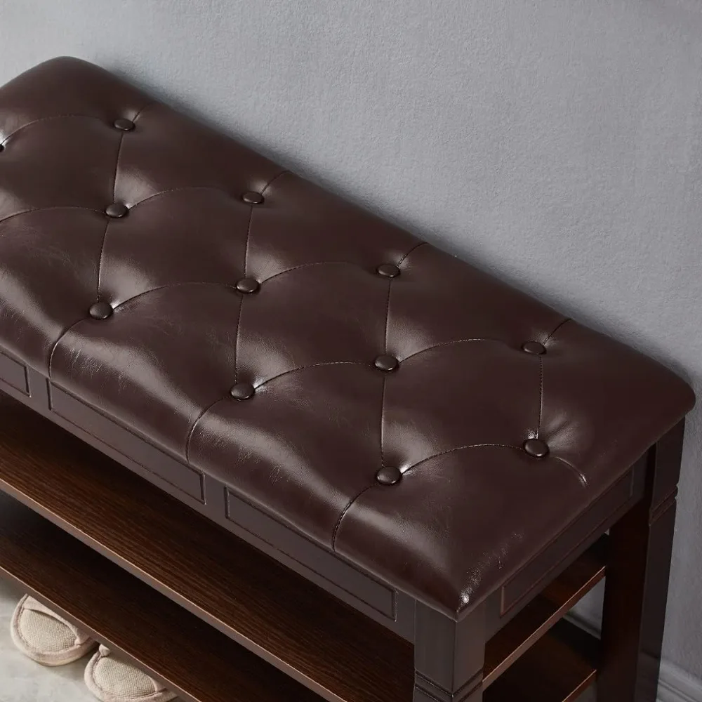 رف أحذية لمدخل المقعد من الألياف مع منظم علوي من طبقتين لتخزين الأحذية الخشبية للممر والمدخل