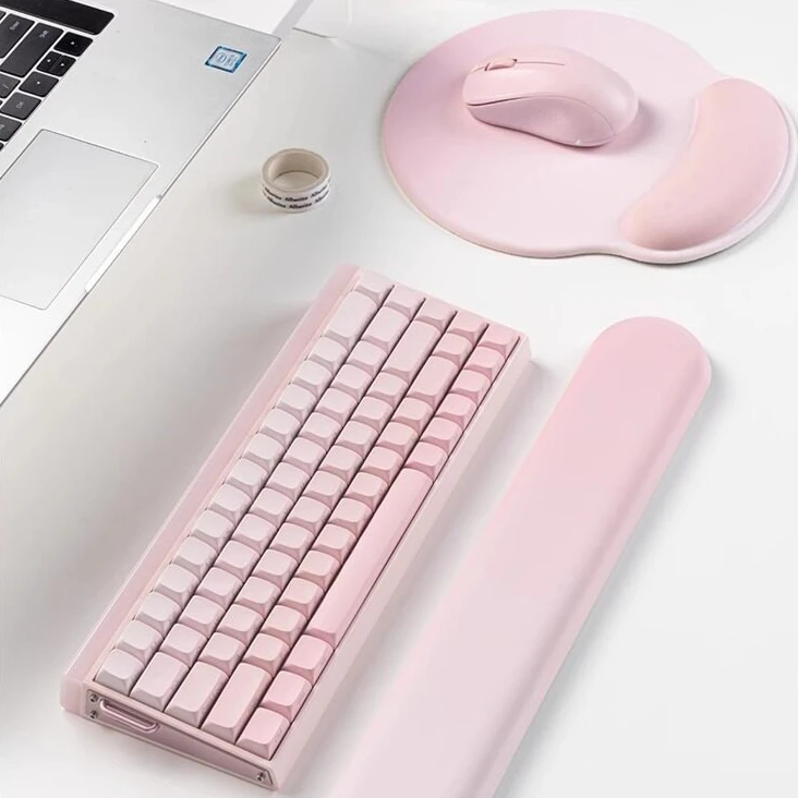 Ins Style Pink Mouse Pad with Wrist Rest Set Memory Foam Ergonomic Computer Keyboard Wrist Pads Gaming Rubber Mouse Hand  Pad