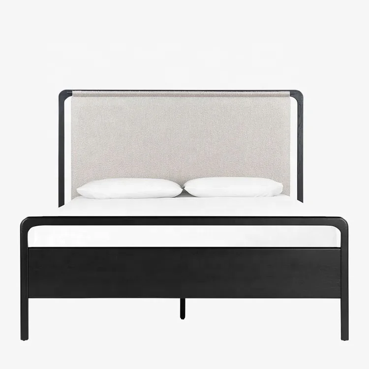 

* High Quality Bedroom Furniture French Contemporary Solid Wood Fabric Upholstered king Panel Bed