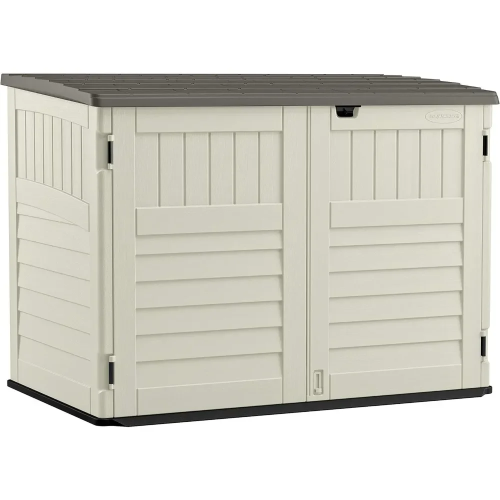 5.9 ft. x 3.7 ft Horizontal Stow-Away Storage Shed - Natural Wood-like Outdoor Storage for Trash Cans and Yard Tools