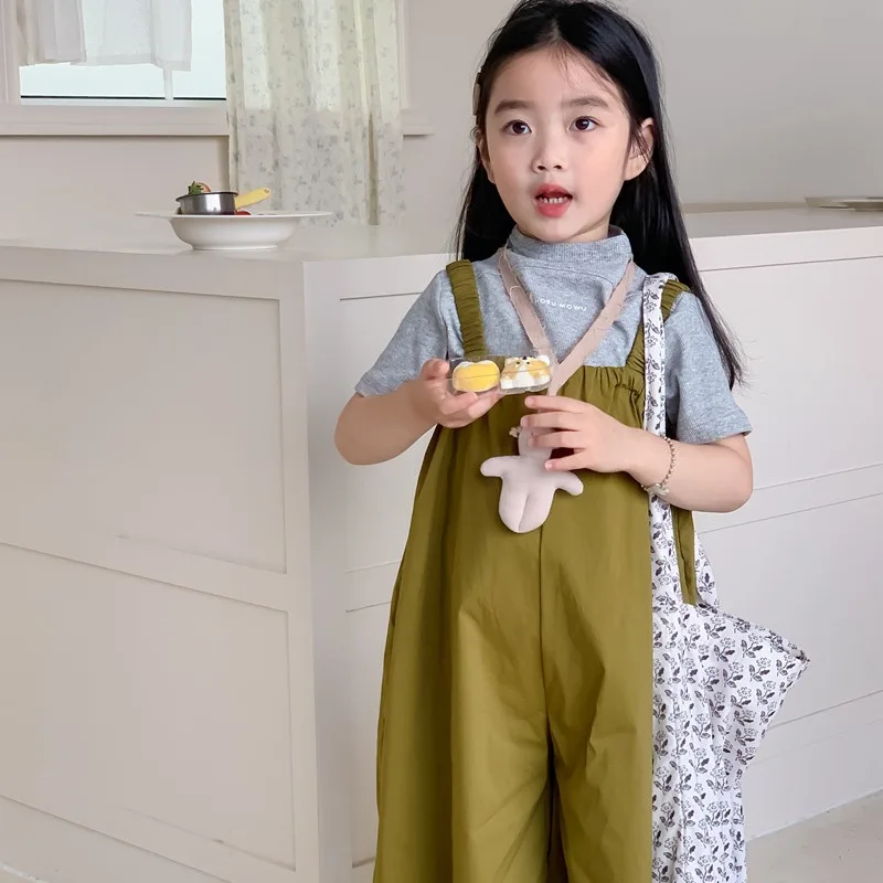 Children Clothing 2024 New Fashionable Casual Korean Style Spring Girls Short Sleeve High Collar Strip Short Sleeve Top