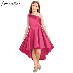 Kids Girls One Shoulder Party Dress Princess Wedding Birthday Party Formal Gown Pageant Banquet Graduation Ball Prom Dance Dress