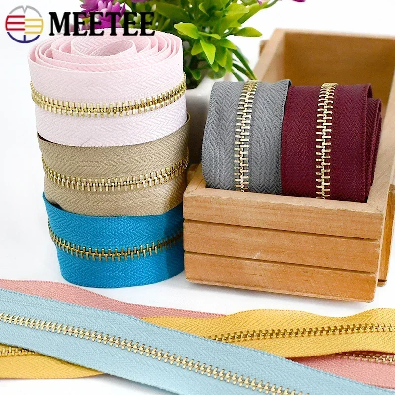 Meetee-cremalleras de Metal con dientes de cobre para ropa, bolsas, Jeans, zapatos, herramientas de costura, kit de reparación de accesorios, 2/5 yardas, 5 #