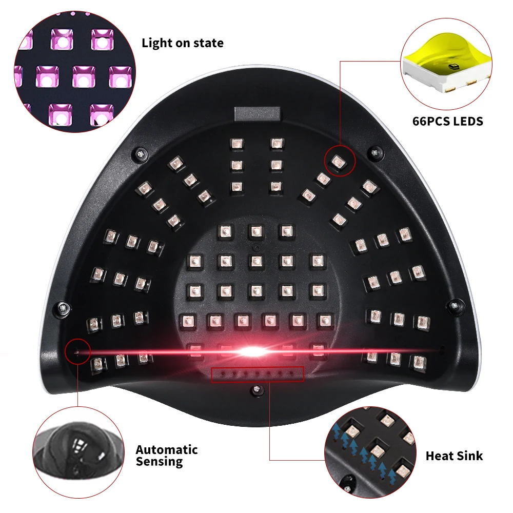 LIMEGIRL 280W 66LEDS Profesjonalna lampa do paznokci 2 w 1 UV LED z inteligentnym timerem do suszenia lakieru hybrydowego do manicure