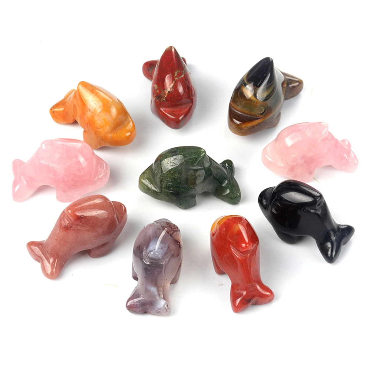 1 Piece Dolphin Statue Natural Stones Healing Crystals Rose Quartz Carved Animal Figurine Gemstone Crafts Collection Home Decor