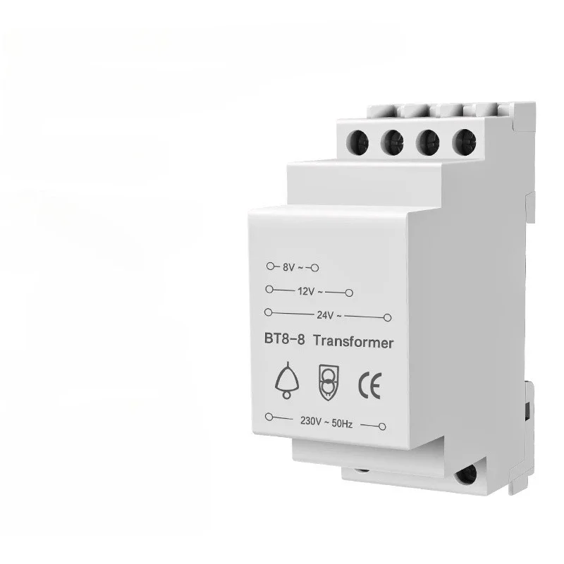 DIN Rail Doorbell Transformer 230V AC Input 8V 12V 24V Multiple Output White Bell Power Converter for Household Door Bell