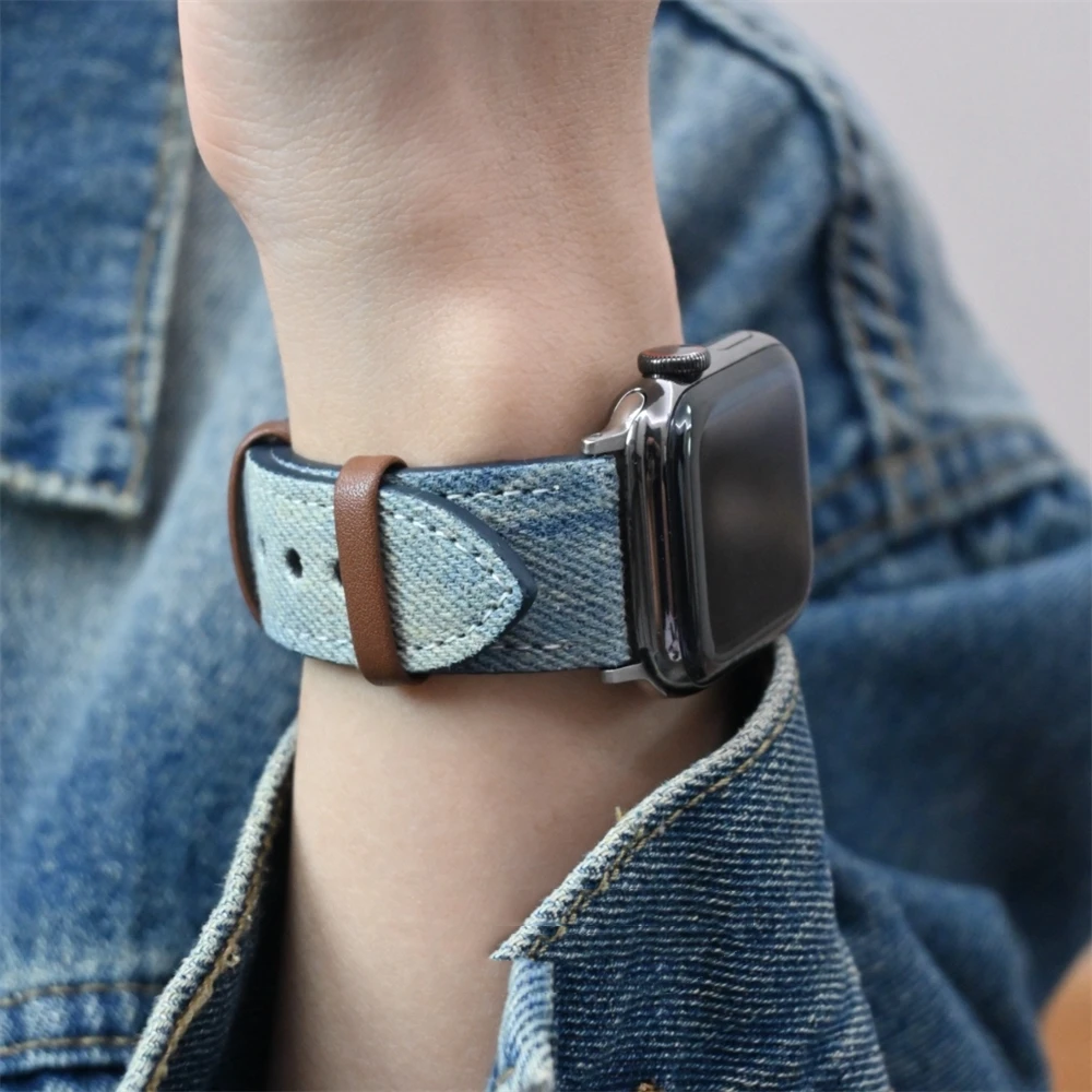 INS Designer Tie Dye Denim Jeans Band For Apple Watch 44mm 40 45 41 49 42 38 Chic Canvas Strap For Ultra Series 9 8 SE 7 6 5 4 3