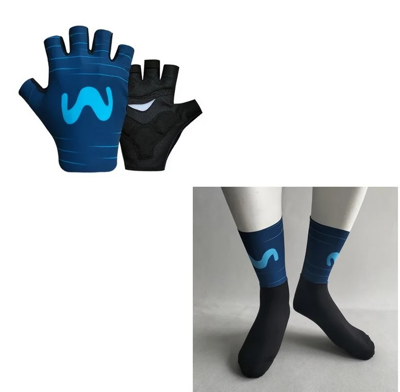 MOVISTARful Team One Pair Half Finger Cycling Gloves + ONE PAIR CYCLING SOCKS