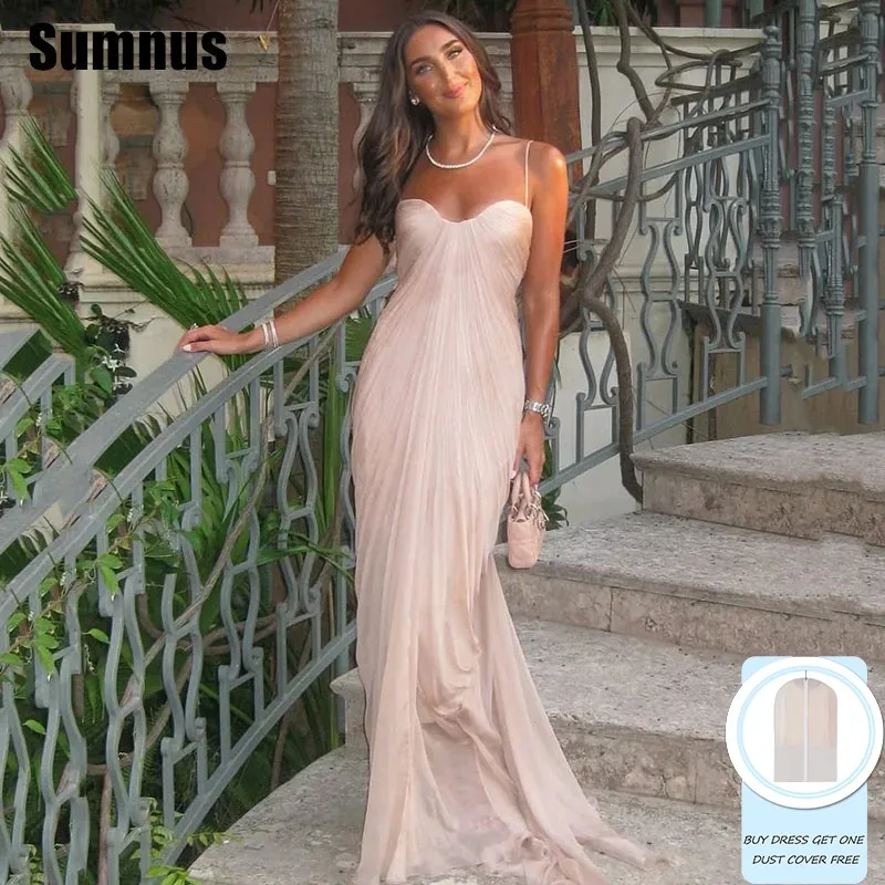 

Sumnus Simple Mermaid Nude Pink Evening Dresses Floor Length Sleeveless Formal Occasion Dresses فساتين سهرة Customized