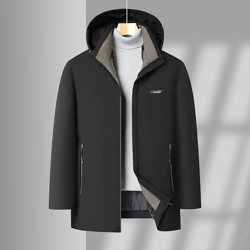 

Мужская роскошная зимняя куртка с капюшоном, толстое теплое стеганое пальто на флисовой подкладке, модная повседневная деловая классическая универсальная верхняя одежда для мужчин