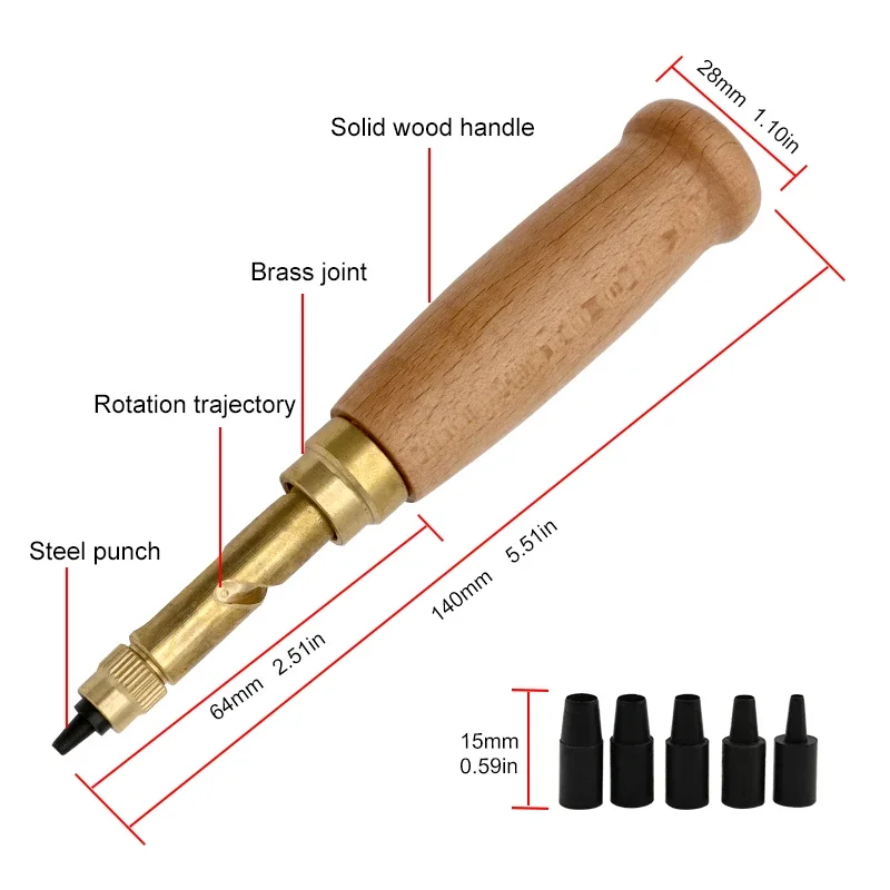 1Set Automatic Belts Punch 6 Tips Leather Screw Hole Punch Drill 1.5/2.5/3.0/3.5/4mm Multi-head Puncher Watch Craft Tool