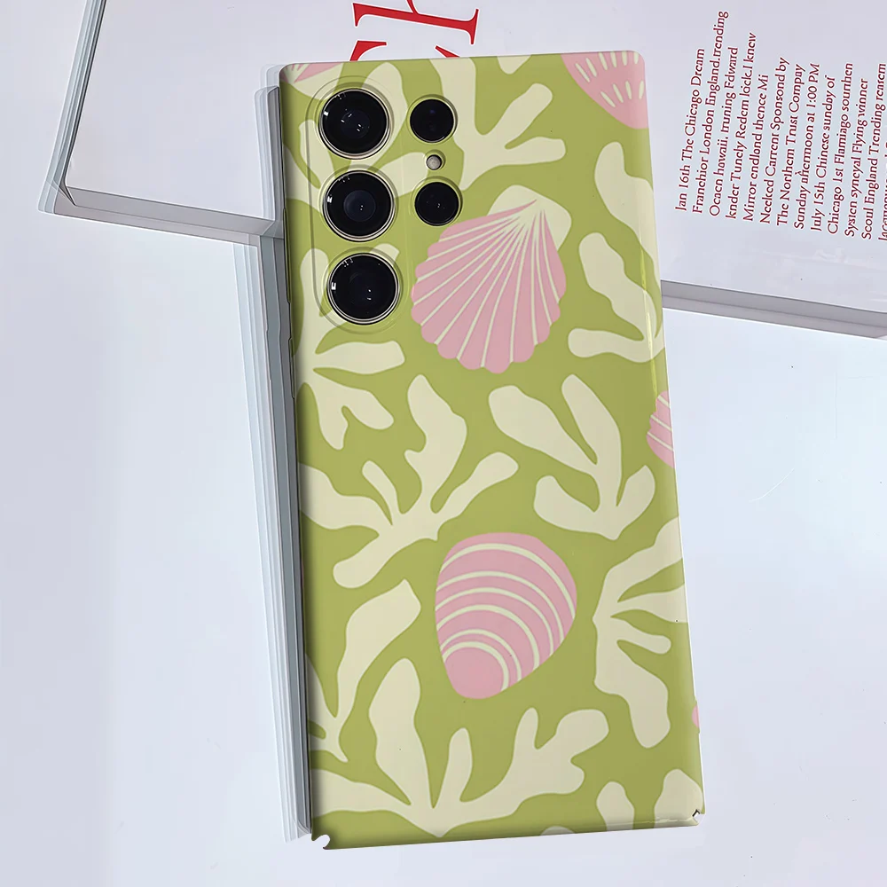 Pastel Shell Coral Phone Case for Samsung Galaxy S26 S25 S24 S23 Ultra Plus Luxury Double-layer anti-fall Back Cover