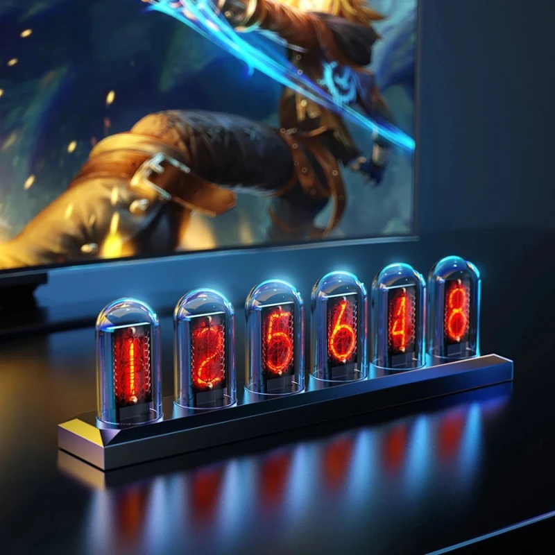 Nixie Tube Clock LED Glows IPS Color Screen DIY Analog Digital Tube Night lights Gaming Desktop Home Decoration Gift Idea