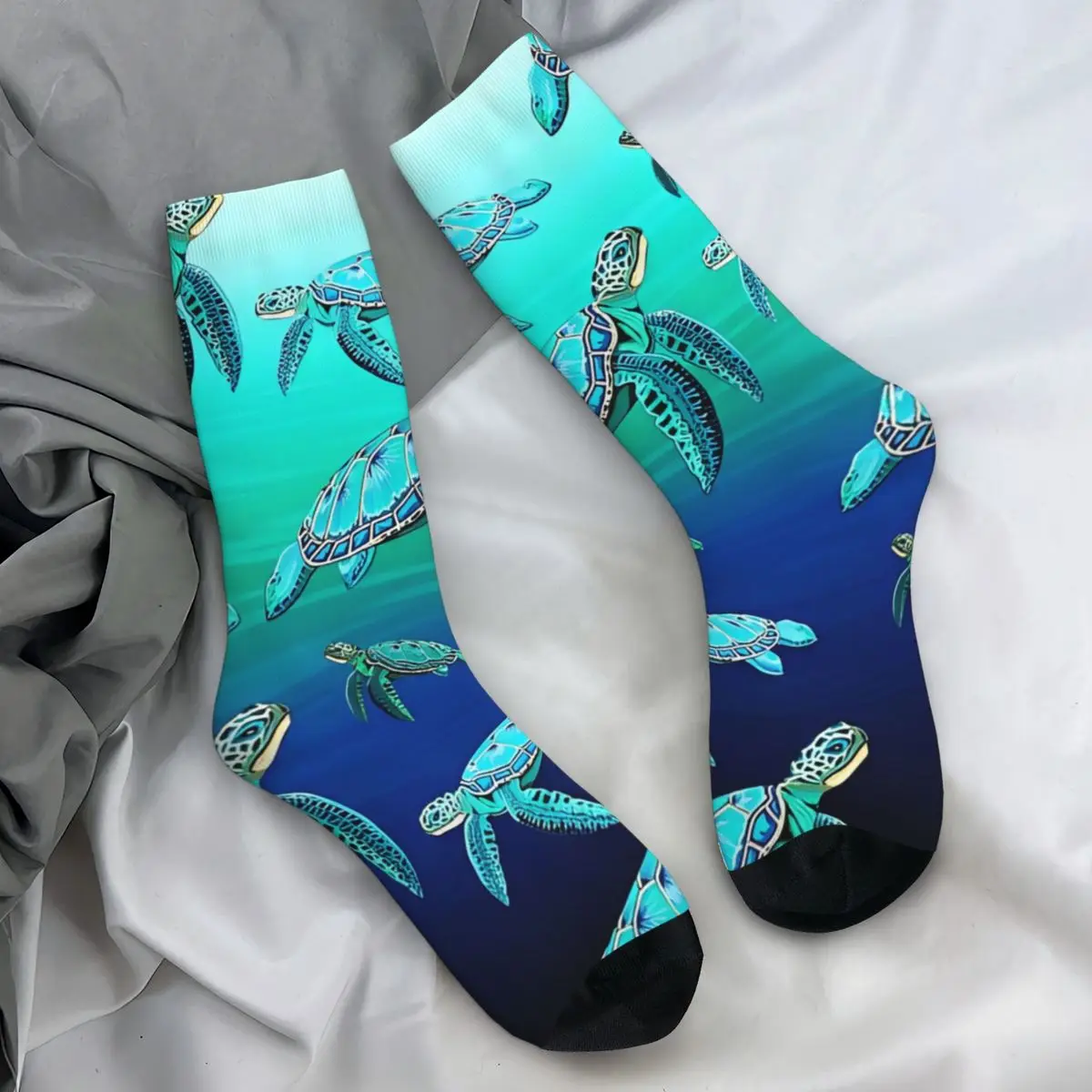 Sea Turtle Turquoise Oceanlife Stockings Animal Blue Pattern Elegant Socks Autumn Anti Skid Socks Men Running Soft Socks